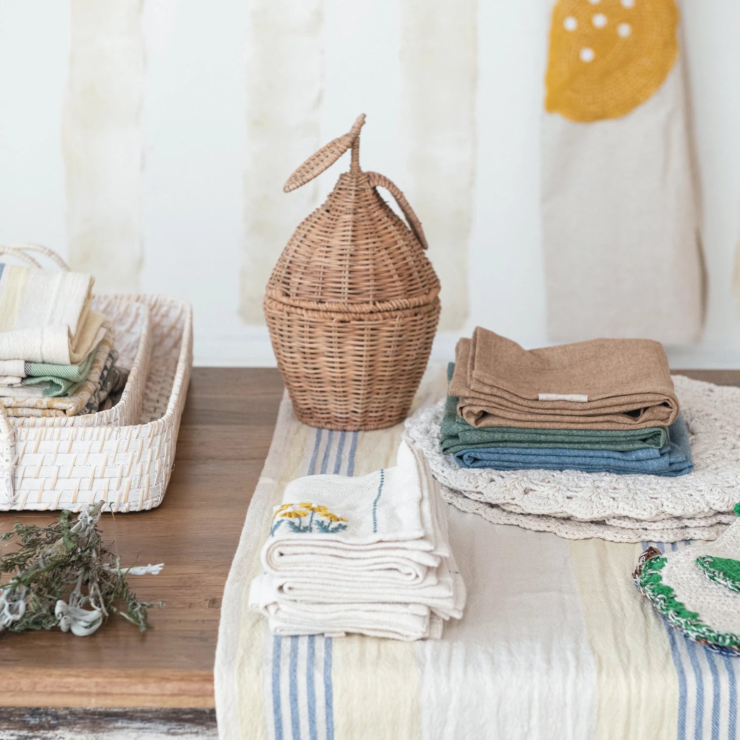 Woven Cotton Table Runner with Stripes