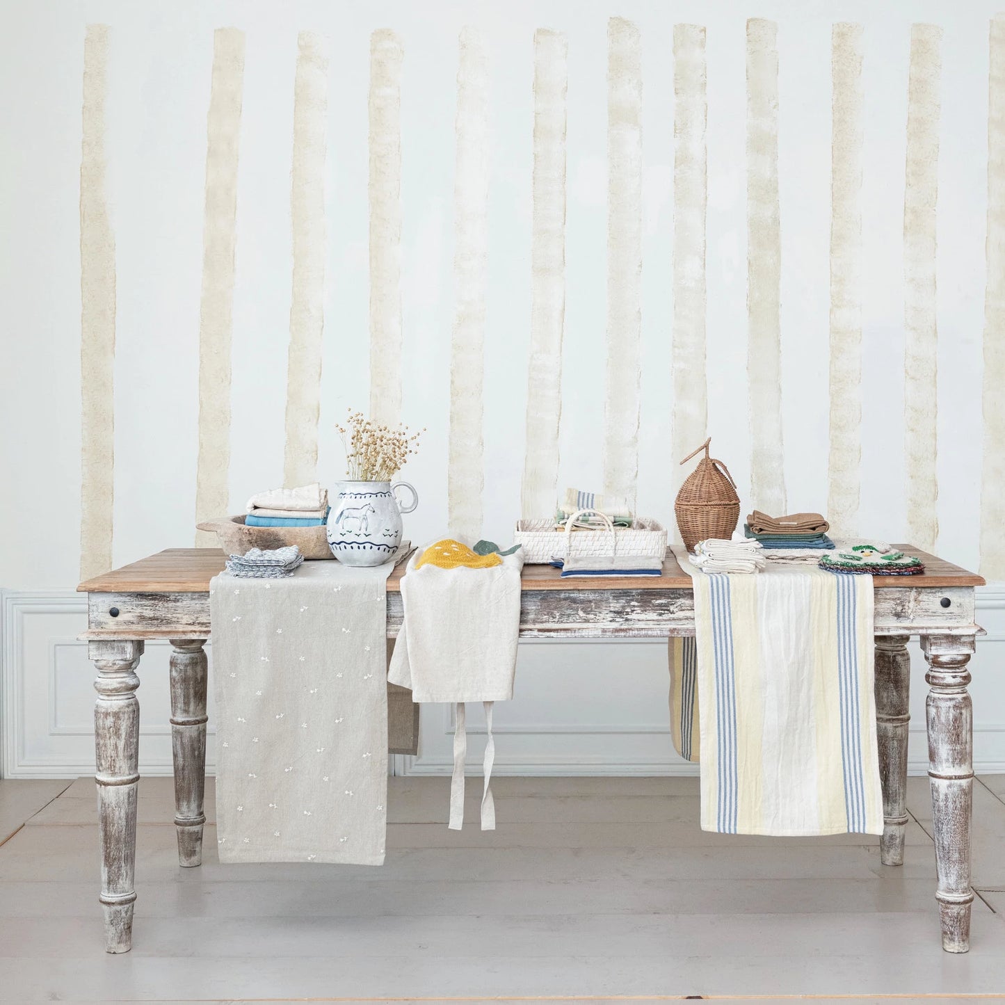 Woven Cotton Table Runner with Stripes