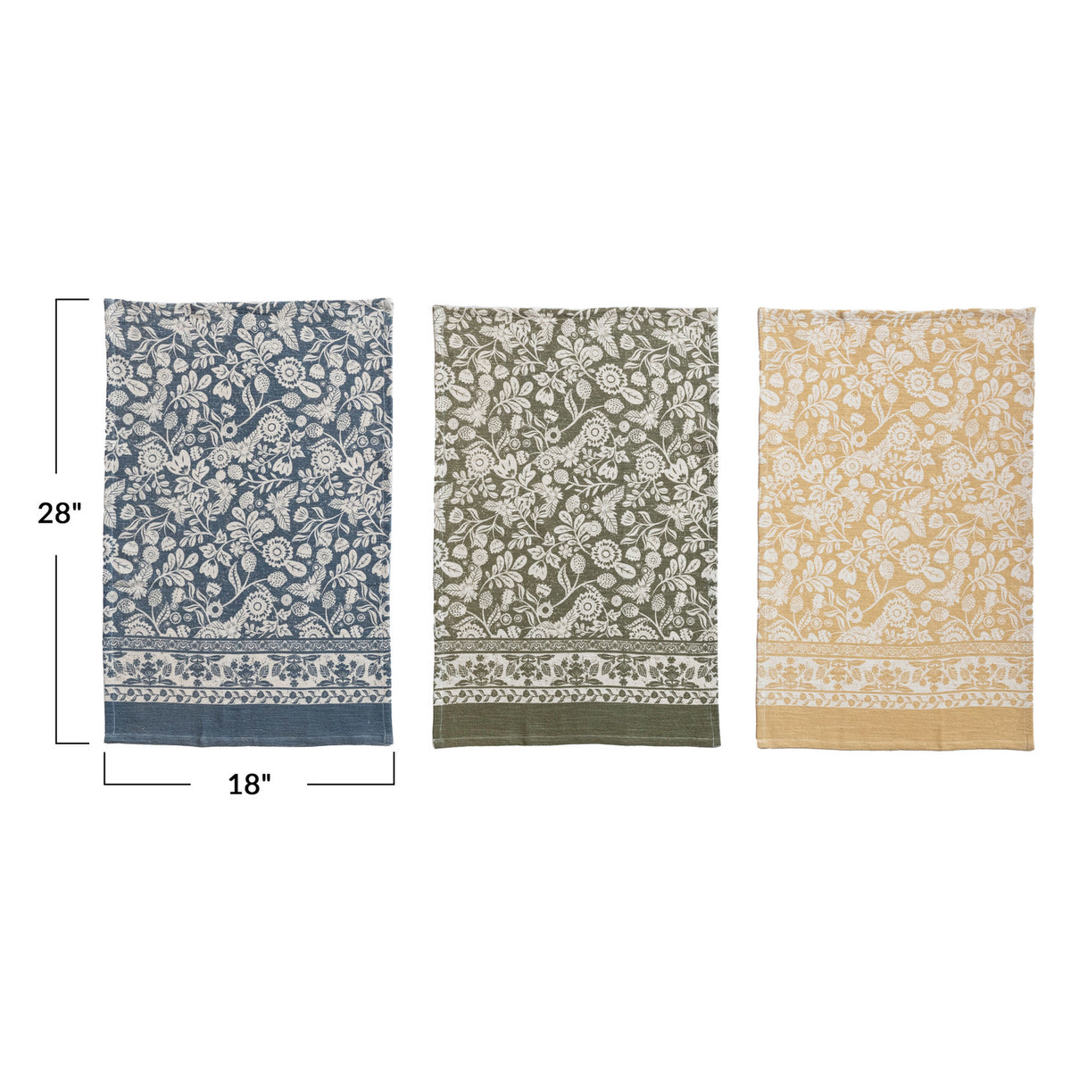 Cotton Print Tea Towels - Floral Pattern - Set of 3