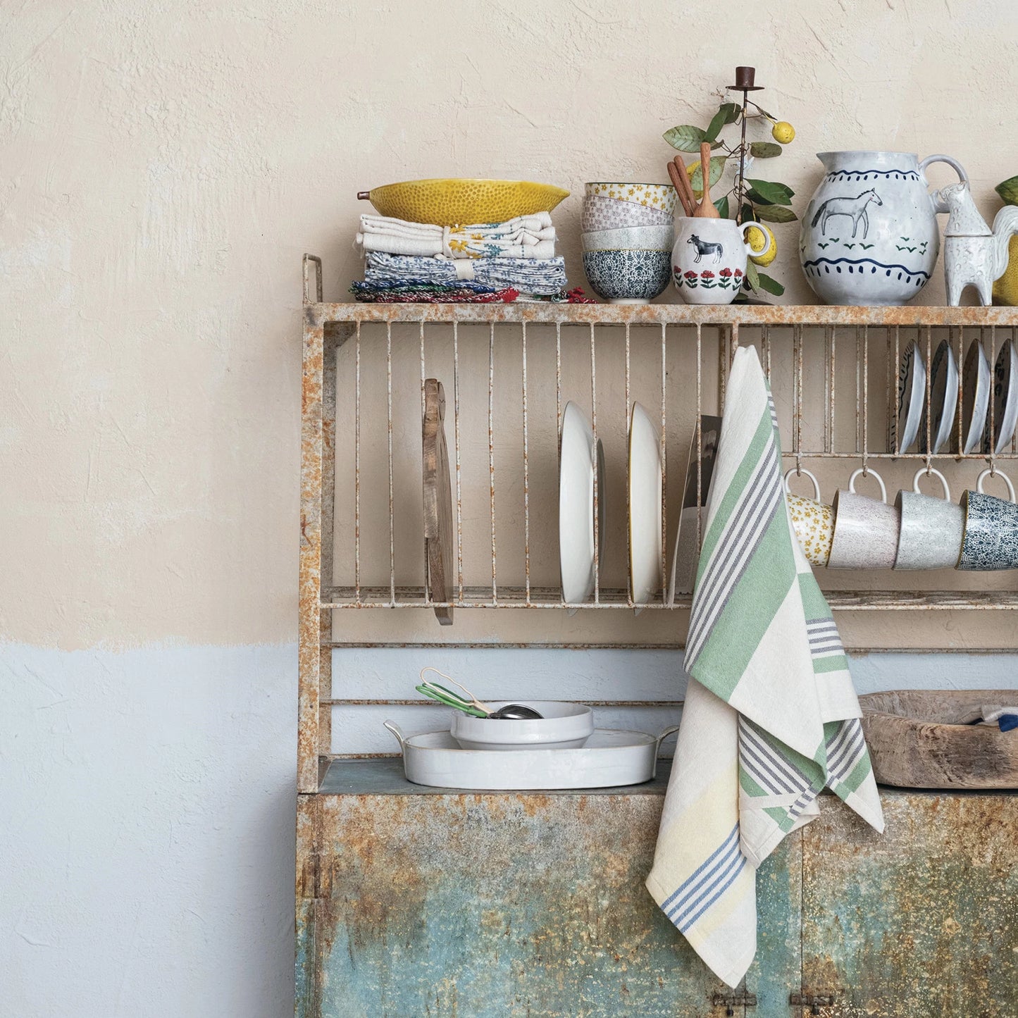 Woven Cotton Tea Towel with Stripes