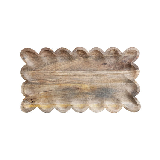 Mango Wood Tray with Scalloped Edge - Natural