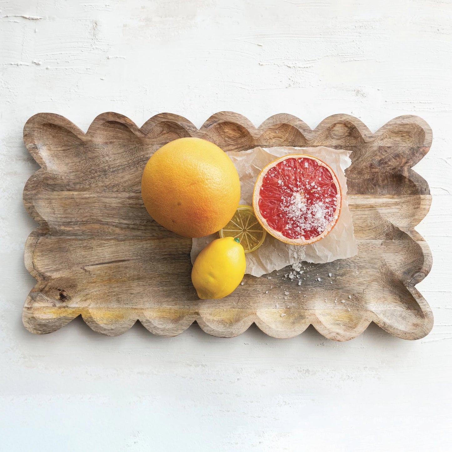 Mango Wood Tray with Scalloped Edge - Natural