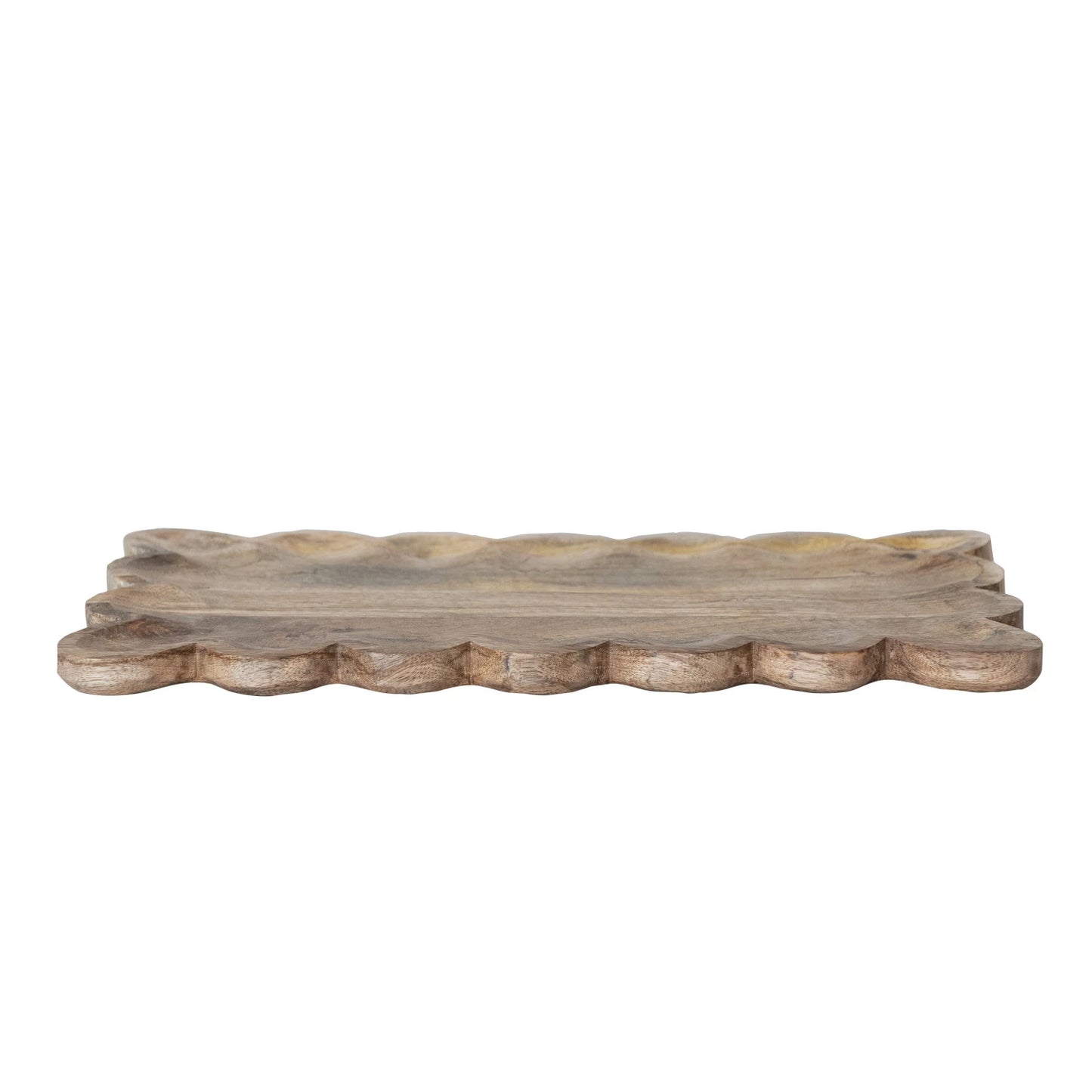 Mango Wood Tray with Scalloped Edge - Natural