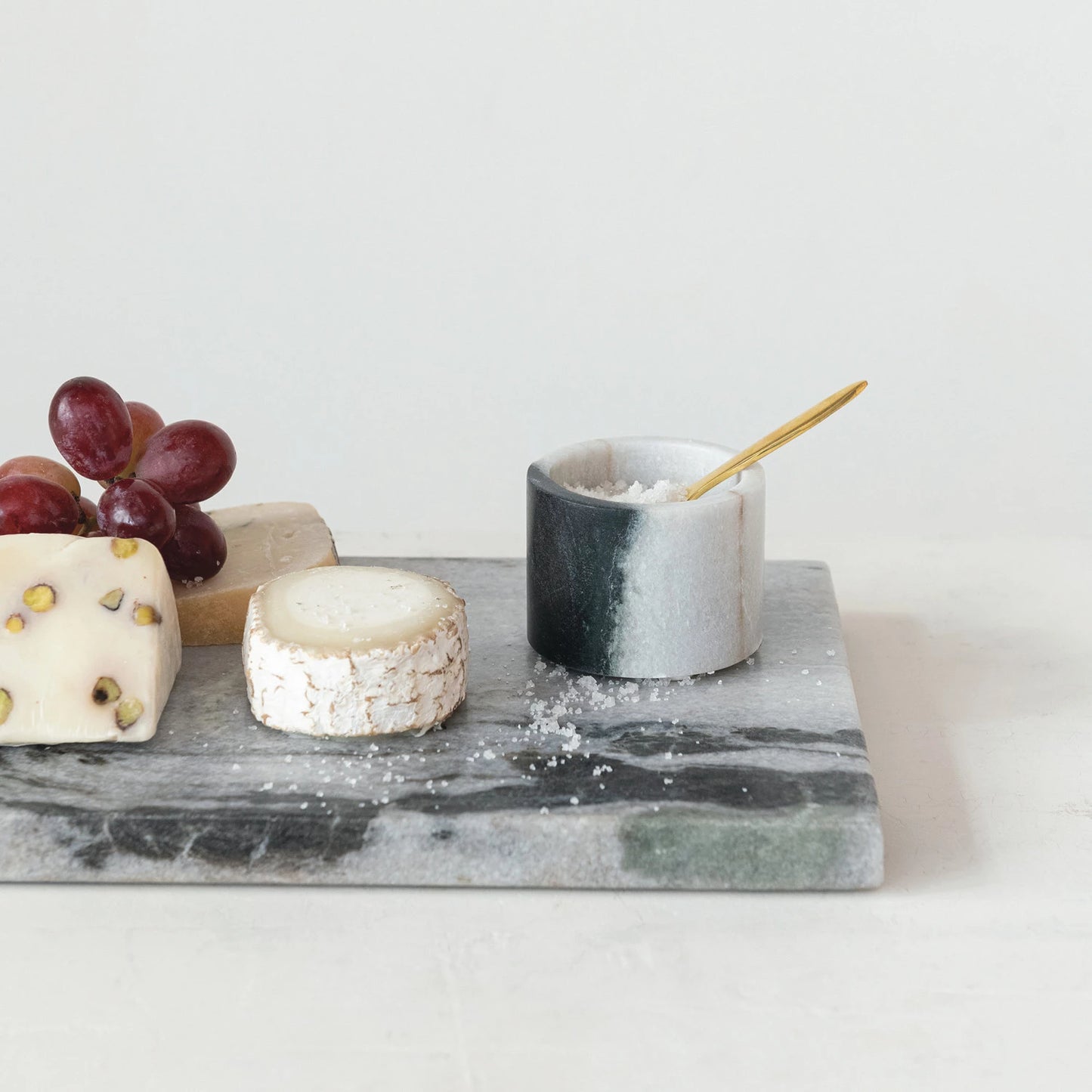 Marble Salt Cellar with Brass Spoon