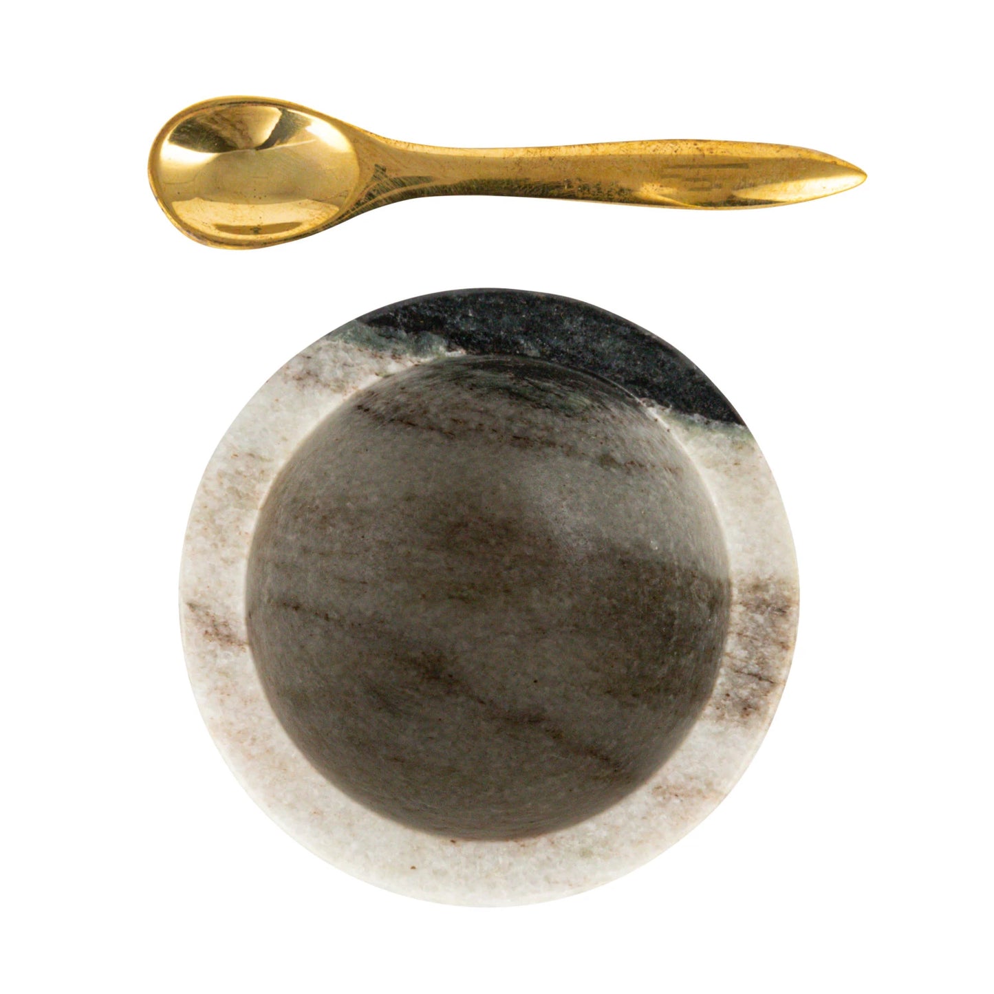 Marble Salt Cellar with Brass Spoon