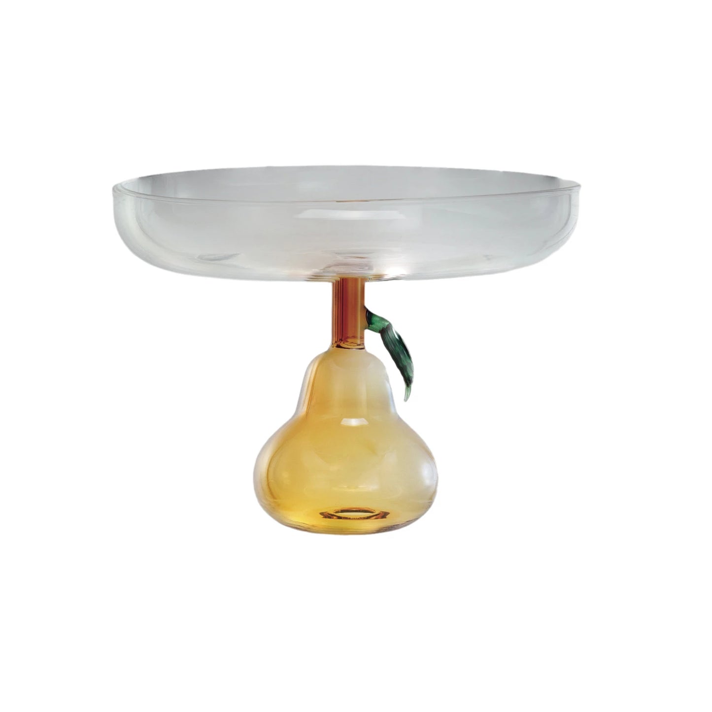 Glass Pedestal with Pear Shaped Base - Green & Amber