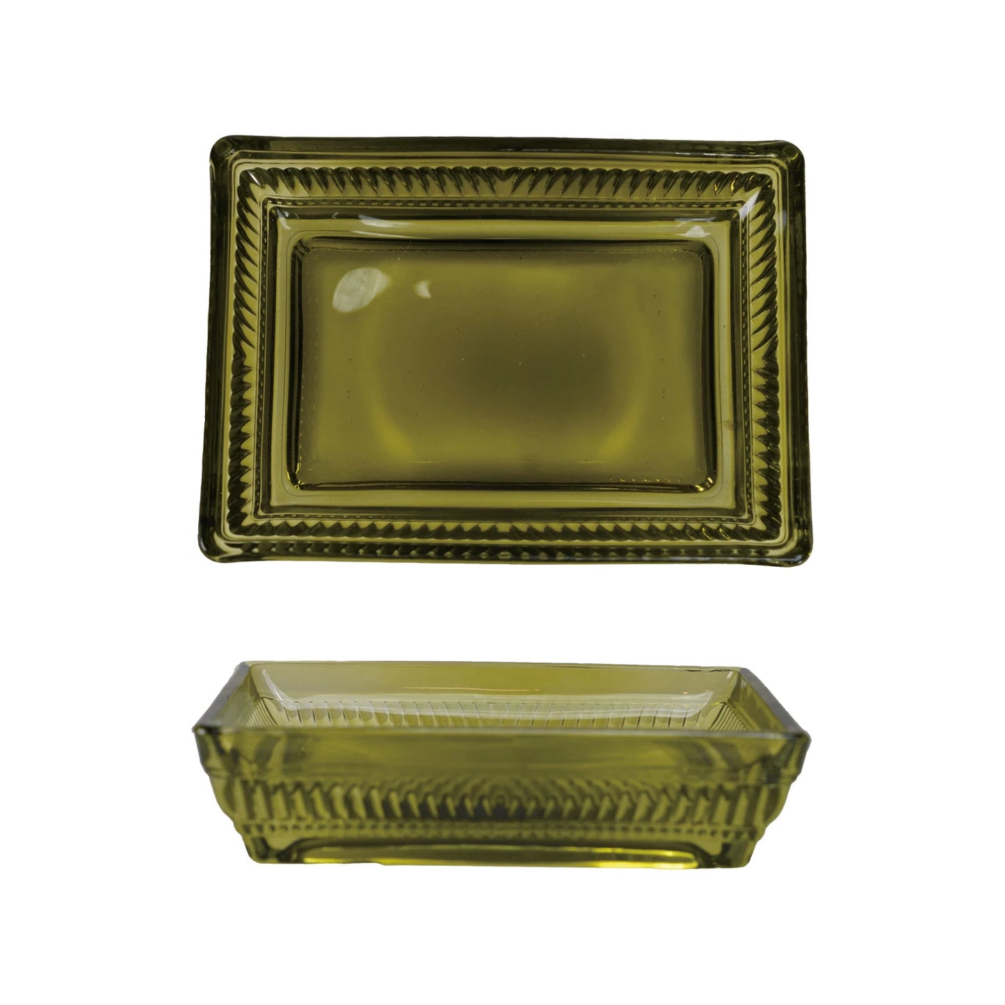 Pressed Glass Soap Dish - Olive