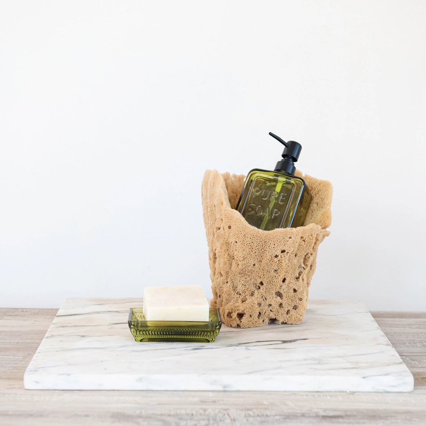 Pressed Glass Soap Dish - Olive