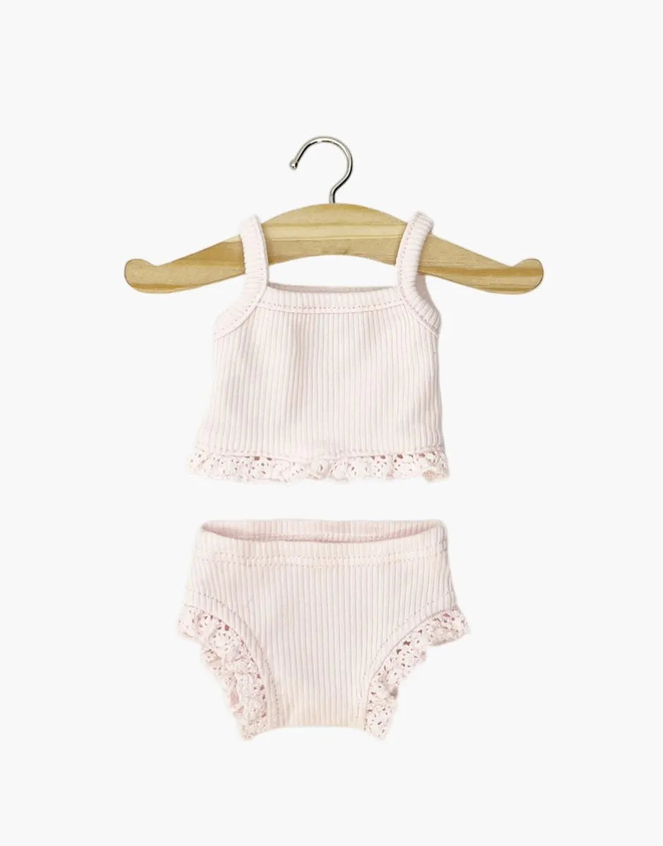 Minikane - Ribbed + Lace Underwear Set - Pastel Pink