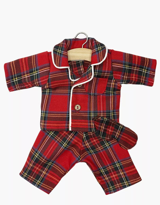 Minikane - Eden Long-Sleeved Pajamas with Matching Sleep Mask - Red Tartan