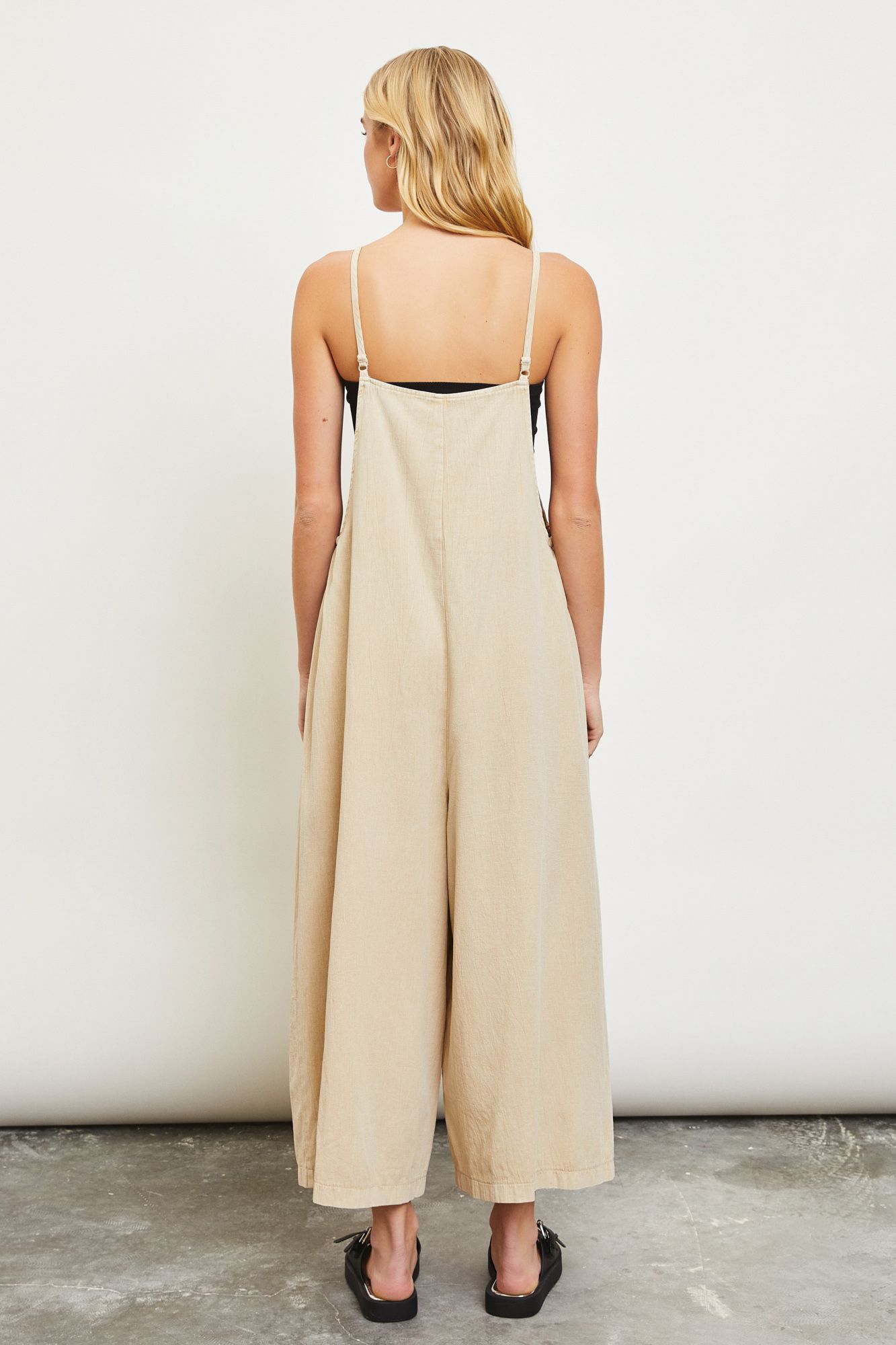 Wide Leg Overall Jumpsuit - Washed Taupe