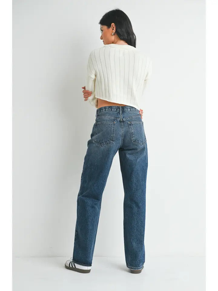 Relaxed Straight Denim Jeans - Dark Denim