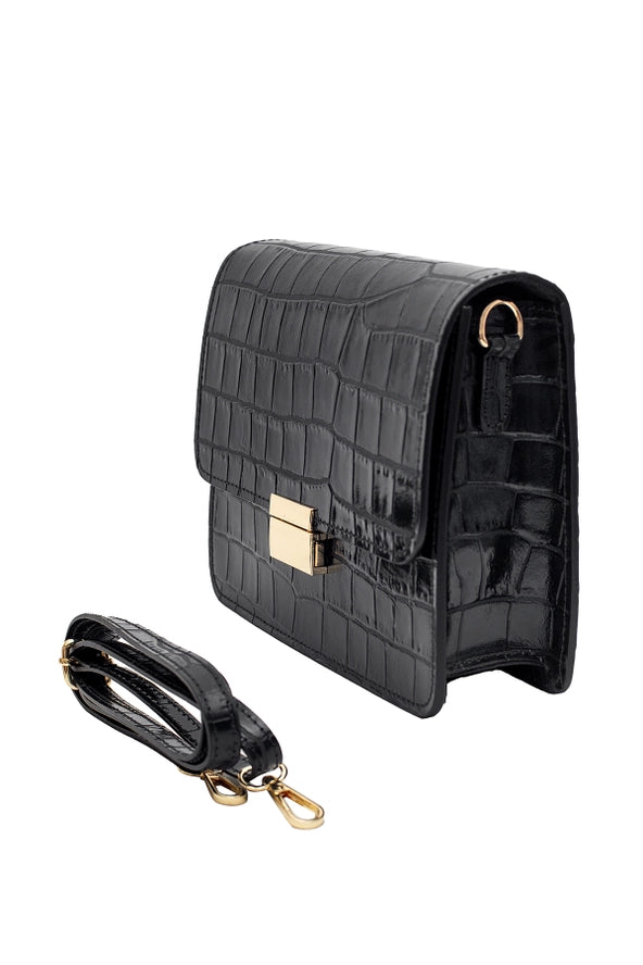 Milena Croco Bag - Black