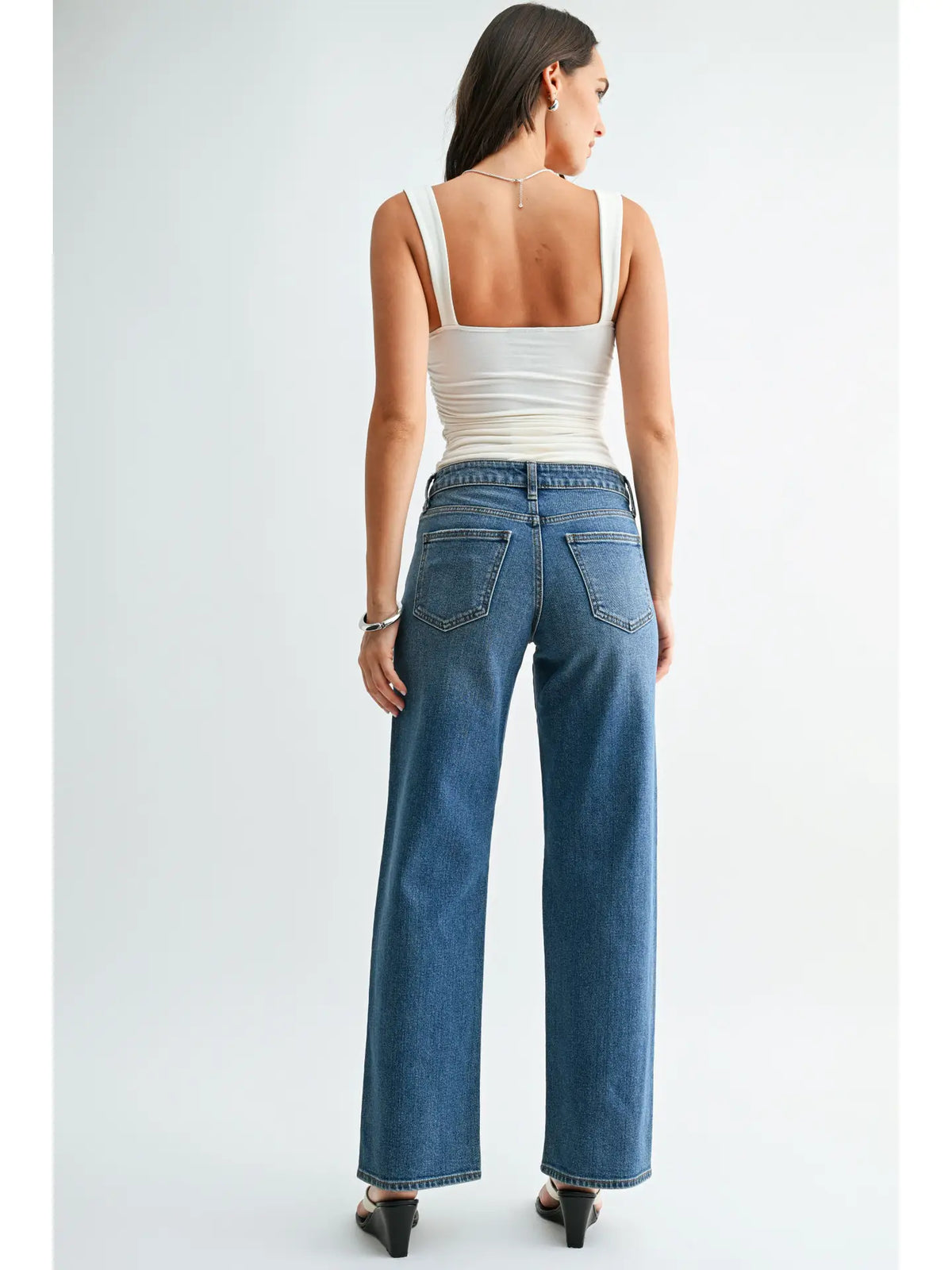 Relaxed Low Rise Stretch Straight Denim - Dark Denim