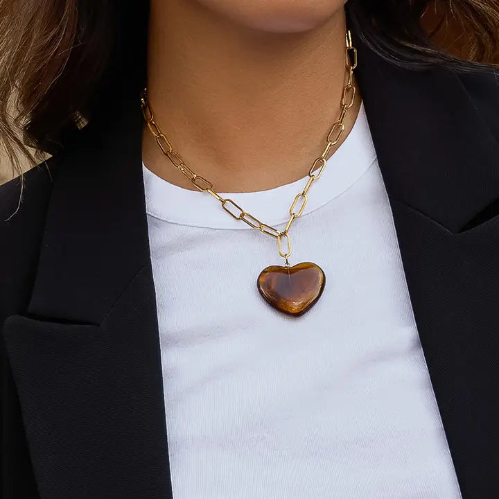 Rouelle 18K Gold Non-Tarnish Heart Chain Necklace - Brown