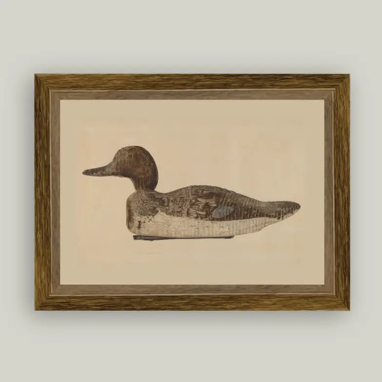 Wooden Duck Decoy Framed Antique Art