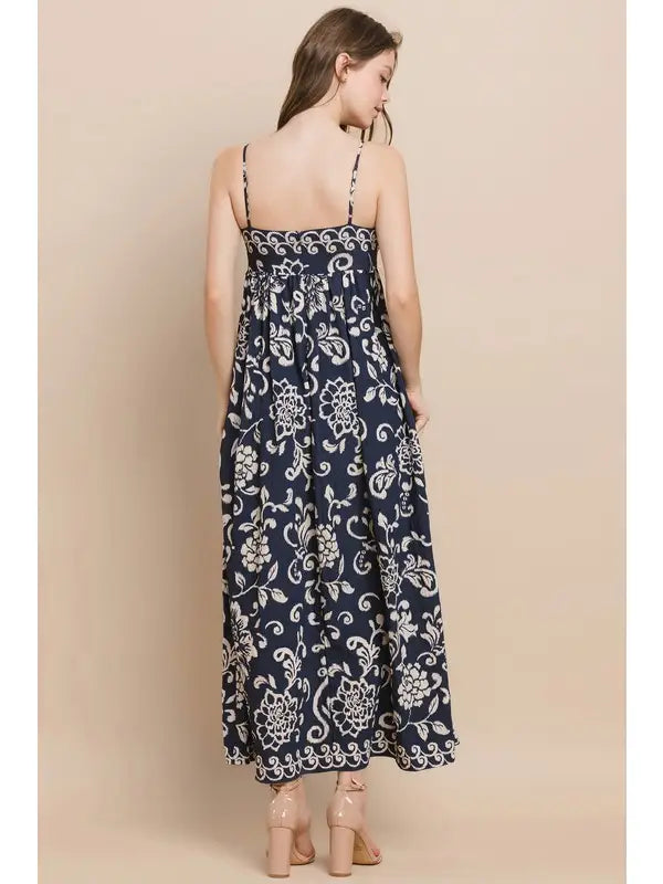 Printed Midi Dress - Navy