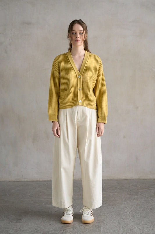 Chunky Ribbed Cardigan - Baby Yellow
