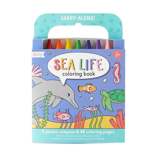 OOLY - Carry Along Crayon + Coloring Book Kit - Sea Life - Set of 10
