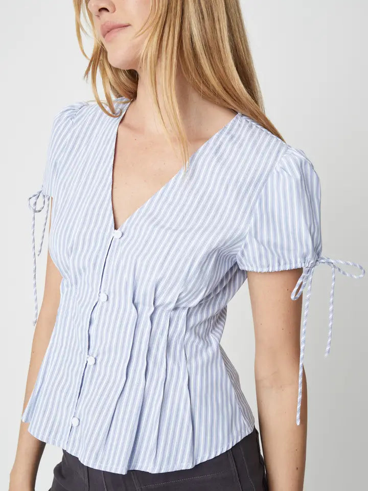 Striped Cotton Blouse - Blue & White