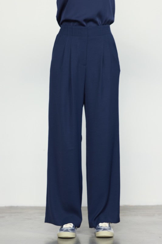 Recycled High Waisted Trousers - Navy