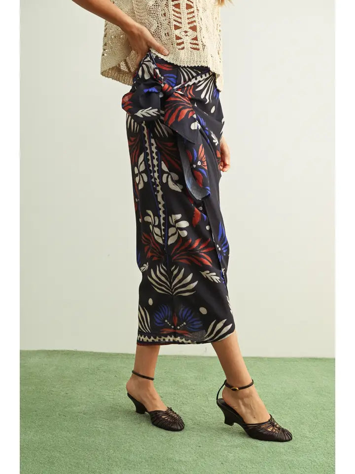 Wrap Skirt - Navy Multi