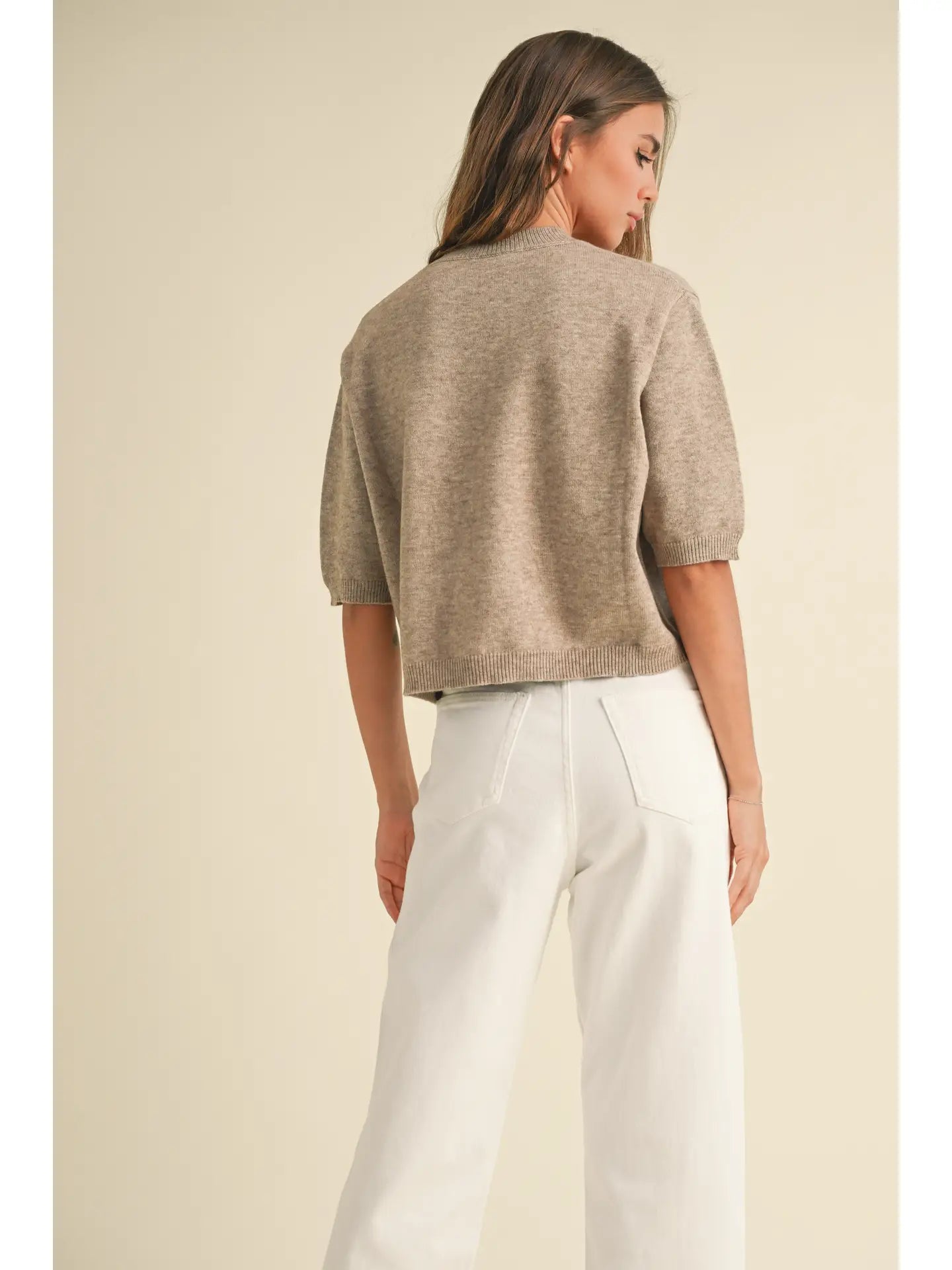 Short Sleeve Sweater Top - Mocha