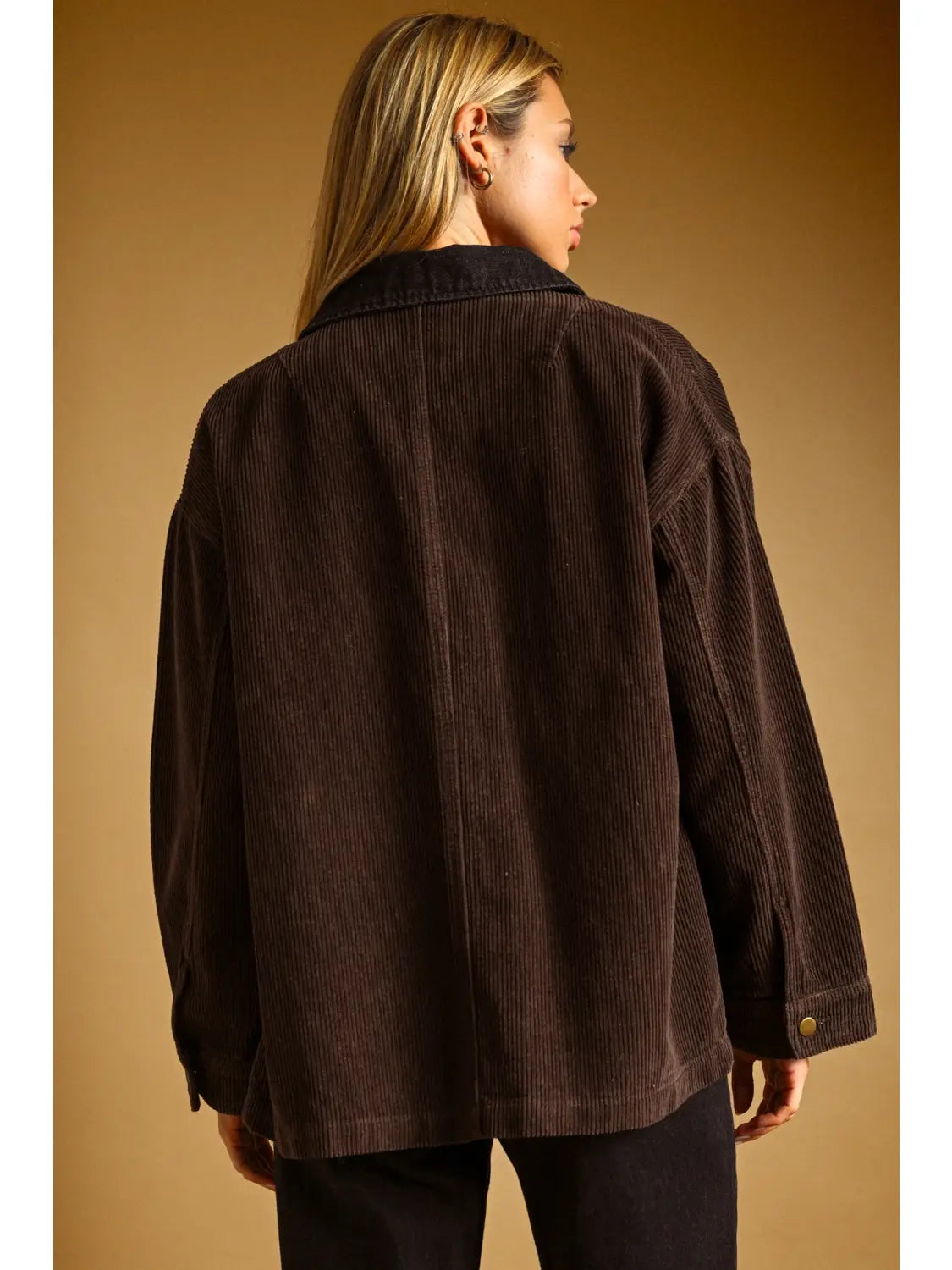 Corduroy Button Front Barn Jacket - Brown