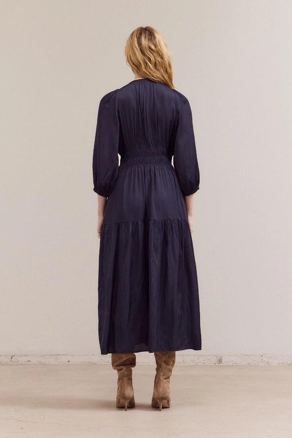 Grade + Gather - Satin Midi Dress - Midnight