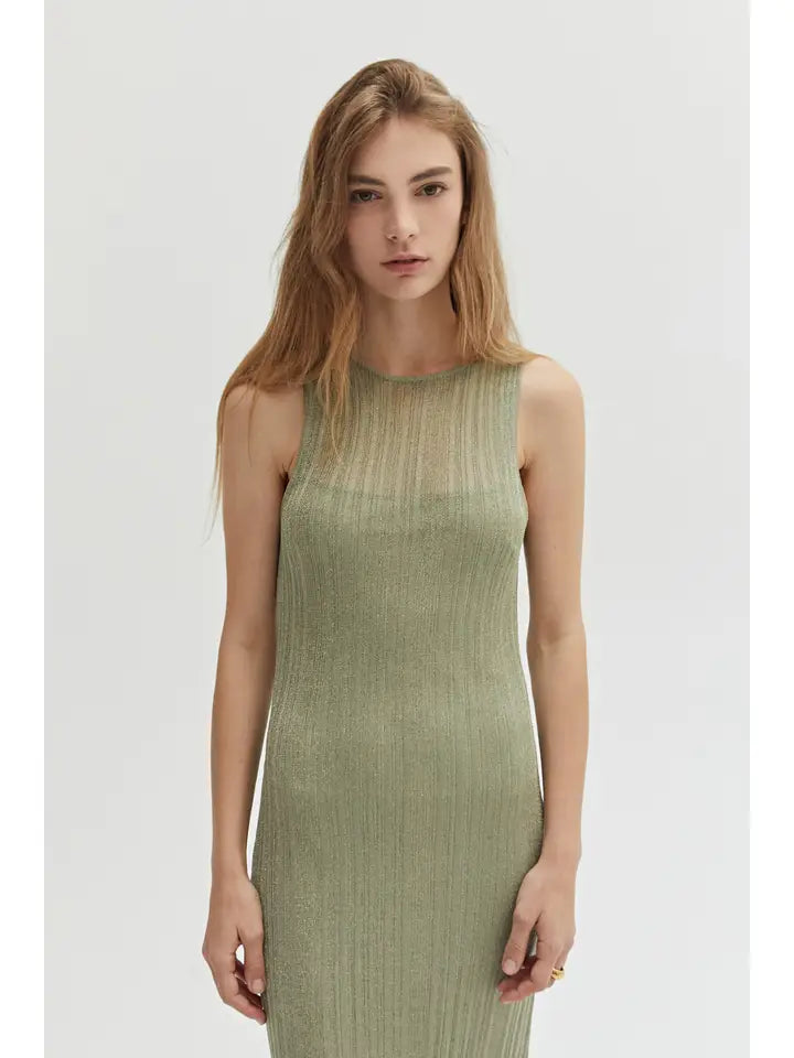 Ivanna Sheer Lurex Slip Dress - Eucalyptus