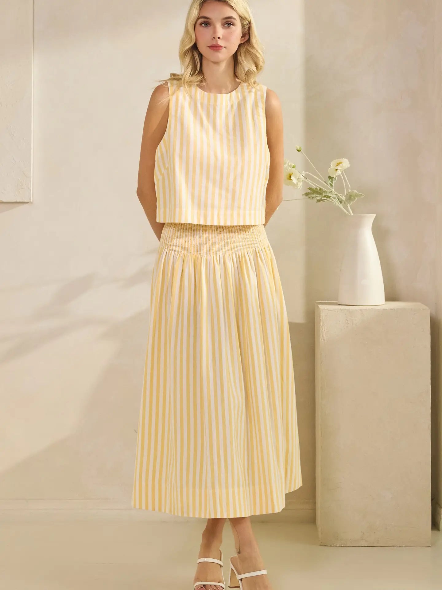 Crop Tank Top - Yellow Stripe