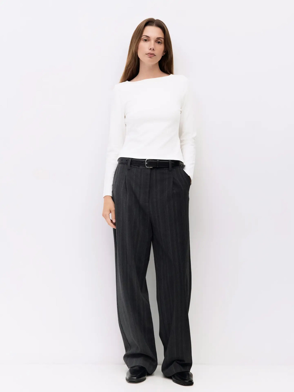 Soft Brushed Wide Neck Long Sleeve - White
