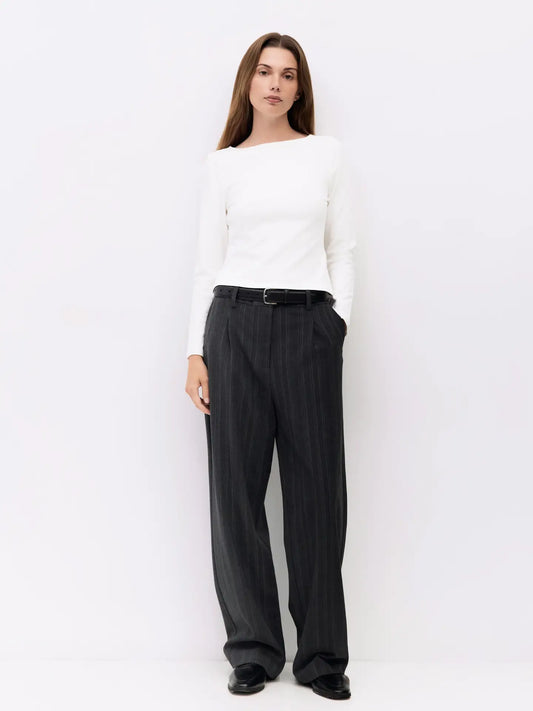 Soft Brushed Wide Neck Long Sleeve - White