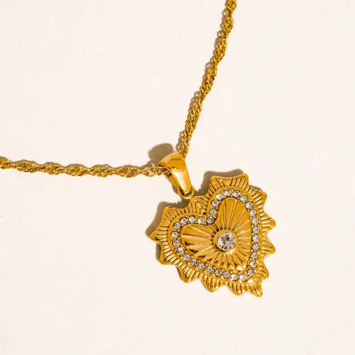 Valea 18K Gold Non-Tarnish CZ Heart Pendant Necklace - Yellow Gold