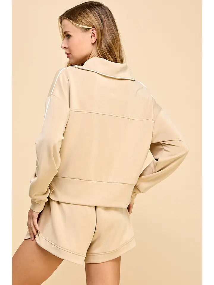Pipped Detail Pullover - Beige