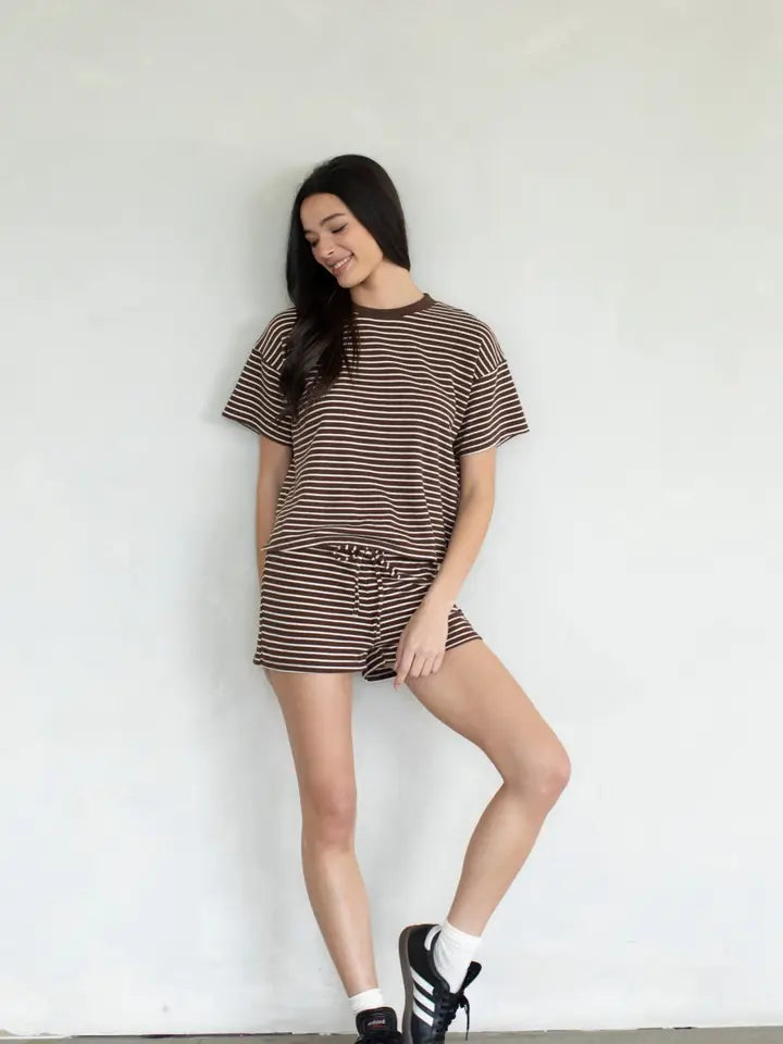 Striped Shorts - Brown