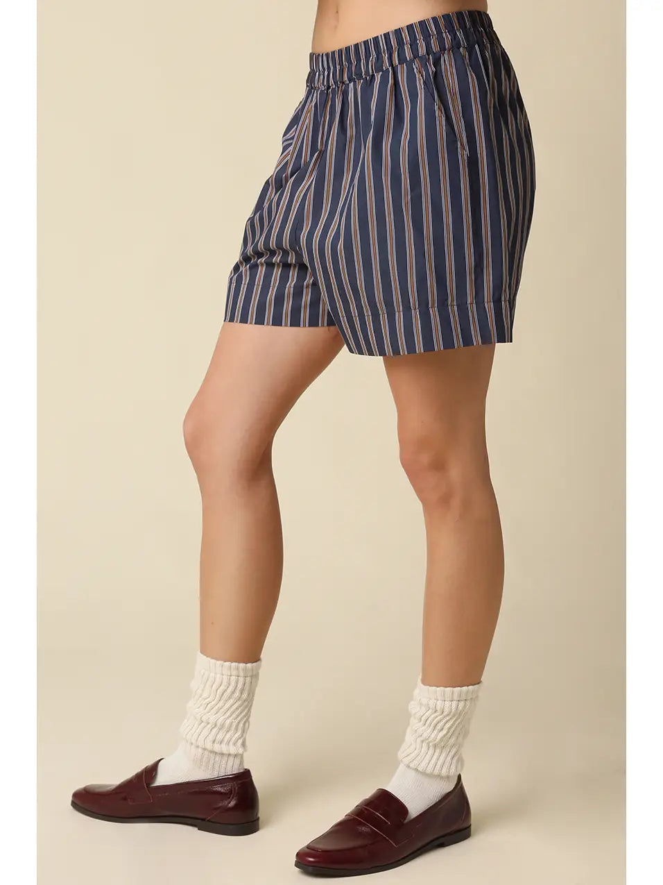 Hunter Striped Lounge Shorts - Navy Brown