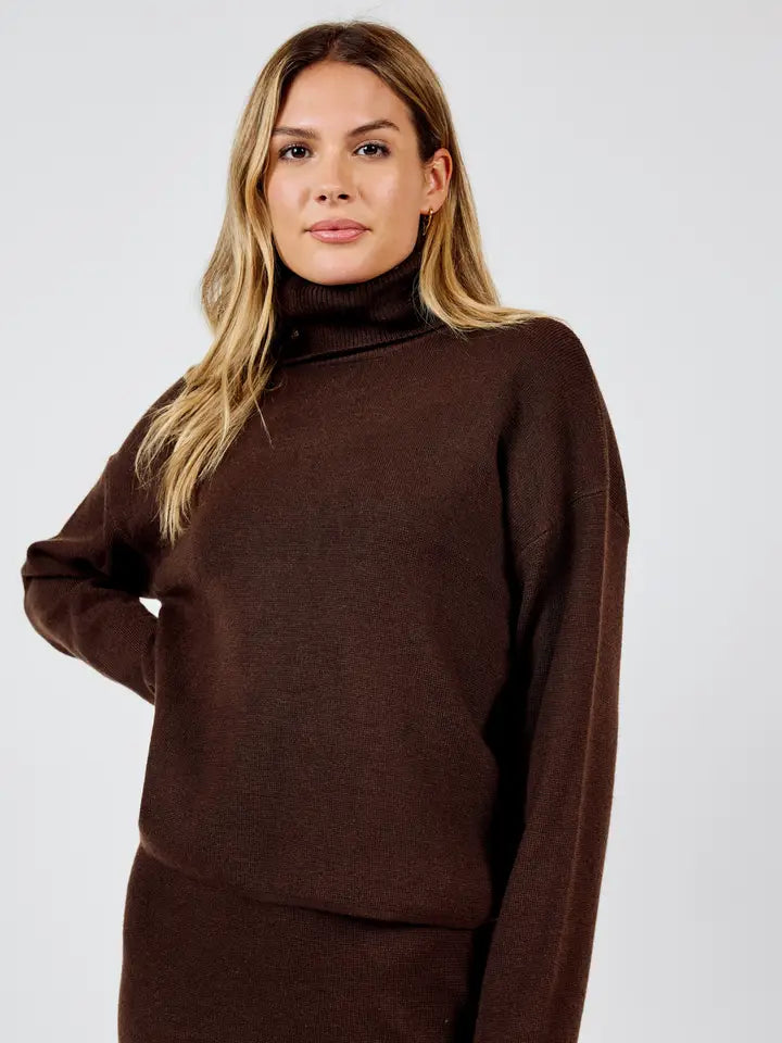 Night Air Turtleneck Sweater & Skirt Set - Chocolate