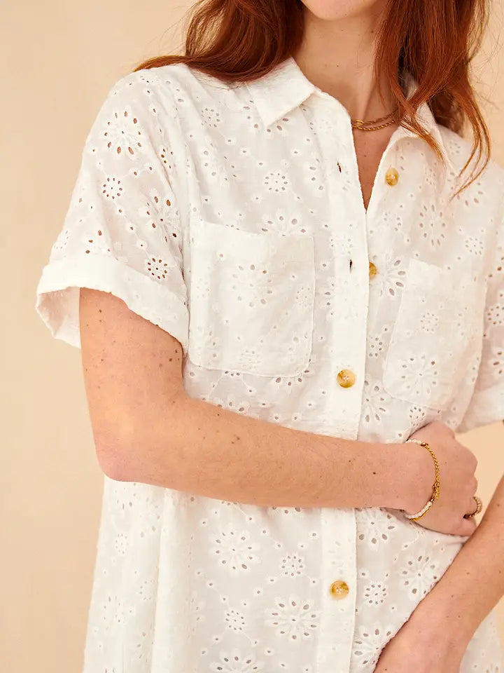 Sabi English Embroidery Shirt Dress - Ecru