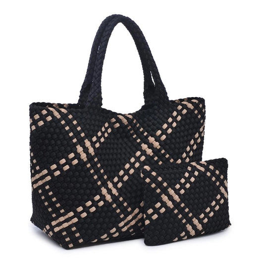 Sky's The Limit - Large Woven Neoprene Tote - Black + Nude