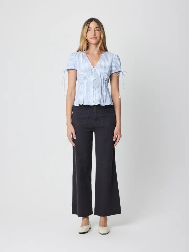 Striped Cotton Blouse - Blue & White