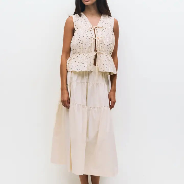 Tiered Tie Front Blouse - Cream