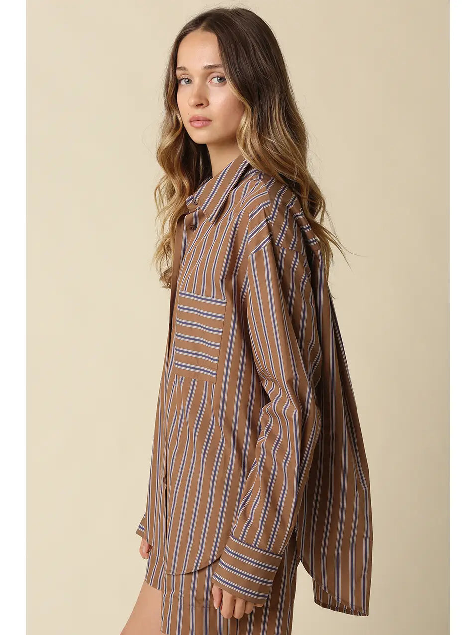 Hunter Striped Oversized Shirt - Brown Blue
