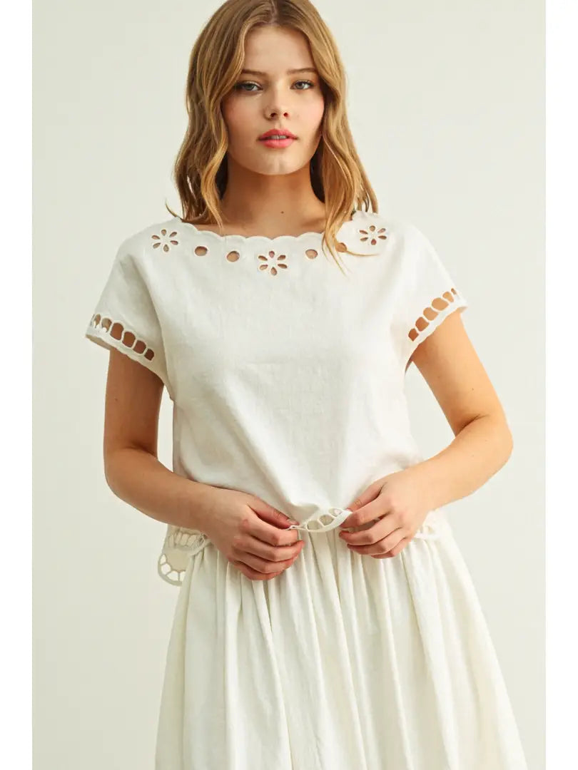 Floral Embroidered Top - Off White
