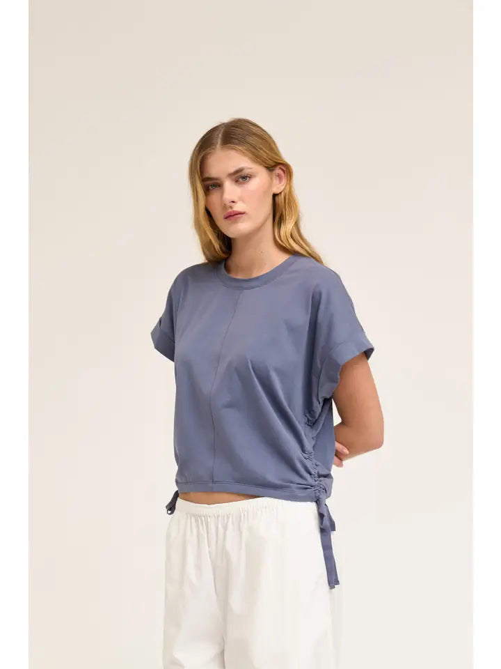 Side Scrunch Tee - Faded Blue