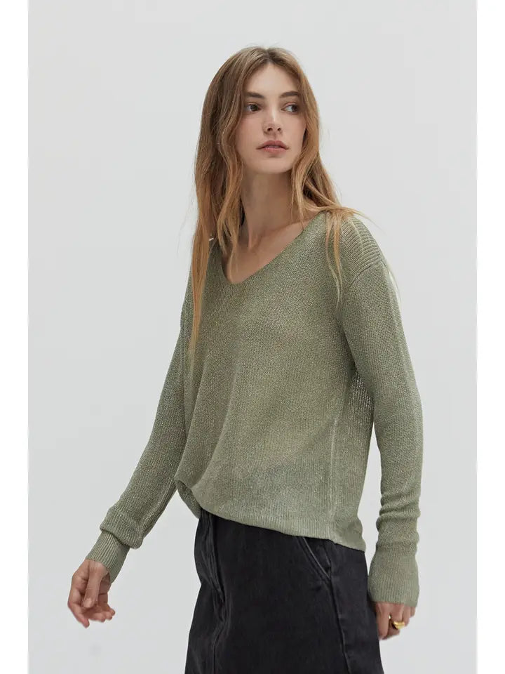 Jocelene Shimmer Sweater Top - Eucalyptus