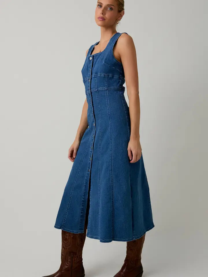 Sleeveless Midi Dress - Denim