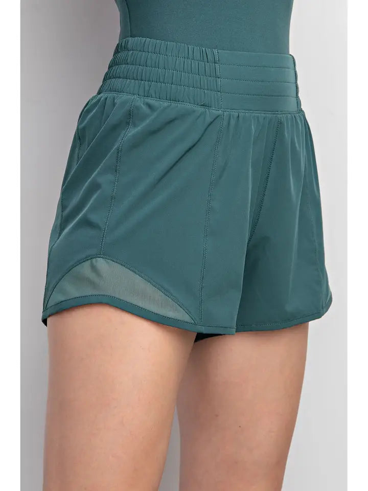 Stretch Woven Active Short with Mesh - Everglade Green