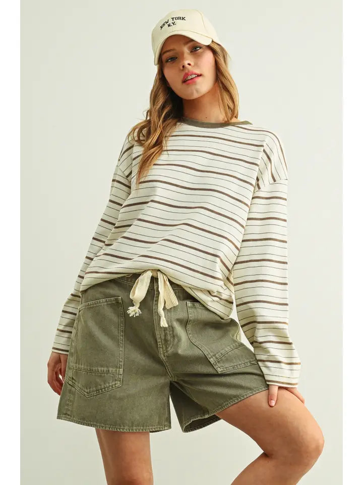 Striped Long Sleeve Top - Brown