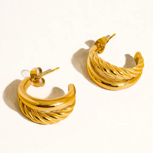 Ghislane 18K Gold Non-Tarnish Braided Double Hoop Earring